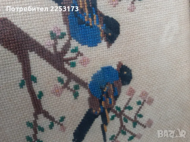 Соц.гоблен на тема,,Две кадънки пеят,,, снимка 2 - Декорация за дома - 47399449