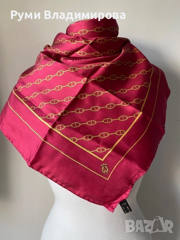 Червен копринен шал, снимка 3 - Шалове - 52638160