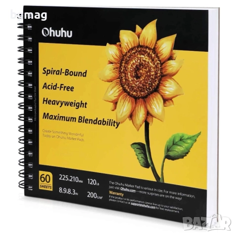Ohuhu скицник 225x210 mm,със спирала,120 страници/60 листа-200g/m²-Твърди корици-Блок за рисуване, снимка 11 - Ученически пособия, канцеларски материали - 52186926
