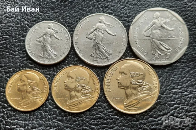 Сет монети 5 , 10 и 20 сантима ,  1/2 , 1 и 2 франка - франция  /2/ - хит цена !