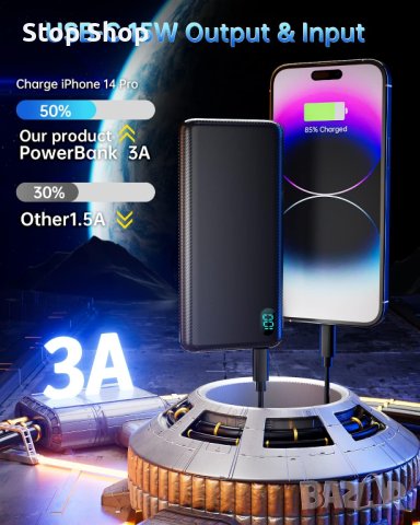 Power Bank, 10000 mAh Power Bank, малък, но здрав, ултра тънък с LED дисплей, външна батерия за моби, снимка 7 - Външни батерии - 42420467