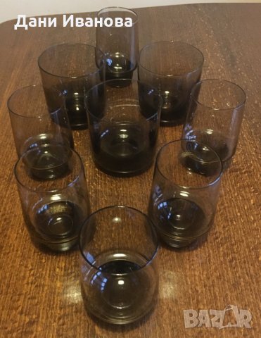 6 чаши за аператив + 3 чаши за уиски тъмно стъкло