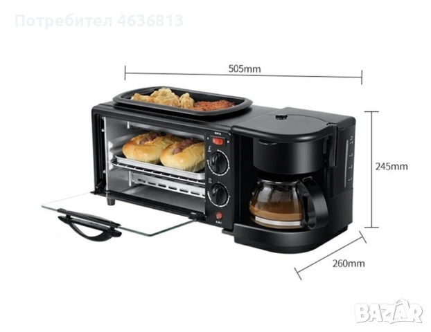 Многофункционална печка 3в1 с тостер и кафемашина, снимка 4 - Печки, фурни - 53025443