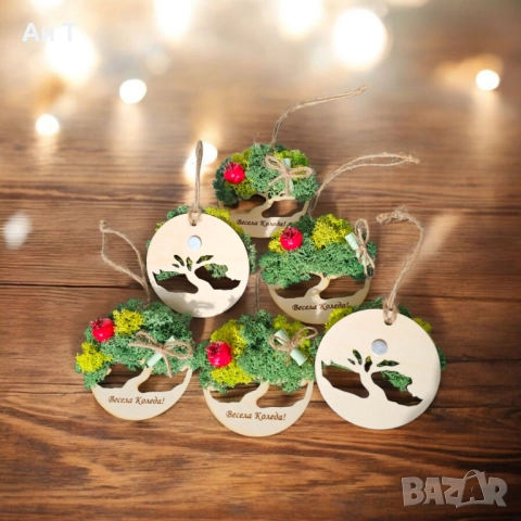 Дръвчета със скандинавски мъх 3 в 1-играчка за елха, магнит и късметче, снимка 2 - Декорация за дома - 52574060
