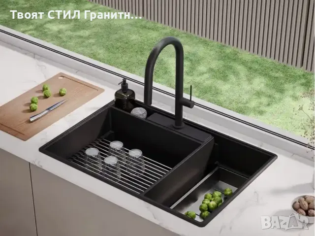 Черна кухненска гранитна мивка Париж 80 Work&Store 780 x 530 мм