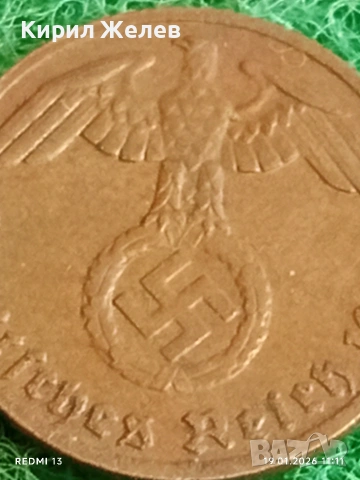 Две монети 1 райхсфенинг 1940г. Трети Райх Германия с свастика 53327, снимка 4 - Нумизматика и бонистика - 53148391