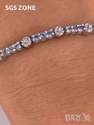 Нежна гривна с танзанити от Тайланд, снимка 6 - Гривни - 52720062