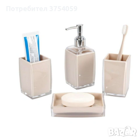Комплект аксесоари за баня Cheffinger – 4 части, дозатор за сапун, чаша за четки и сапунерка, снимка 8 - Други - 53174923