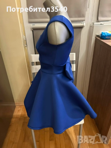 Дамска синя рокля с панделка на гърба, снимка 3 - Рокли - 44241852