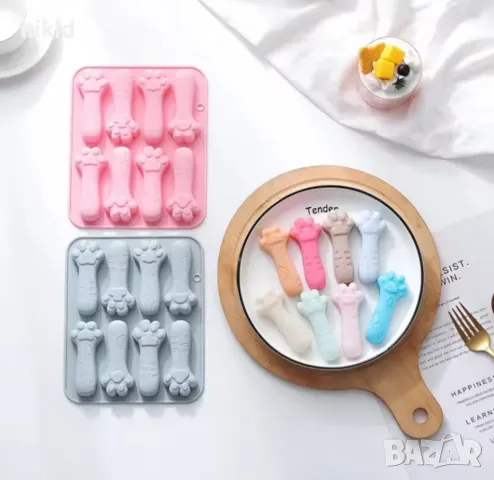 8 котешки лапи лапа котешка лапа коте бишкоти силиконов молд форма фондан бисквитки шоколад бонбони, снимка 5 - Форми - 48360061
