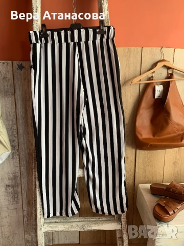 💄 Широк панталон на Бяло и черно райе🤍 л/хл🍉, снимка 3 - Панталони - 51516925