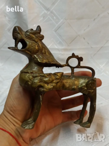 Бронзова масивна  статуетка на Фу куче, известно още като китайски лъв пазител, снимка 6 - Антикварни и старинни предмети - 51227014