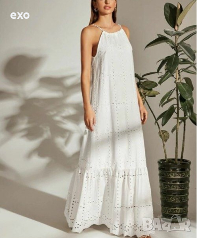 Дълга бяла рокля, Бяла рокля дантела, Елегантна рокля, снимка 1 - Рокли - 44673558