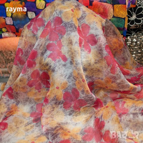 Плат дизайнерска органза естествена коприна принт цветя -50%