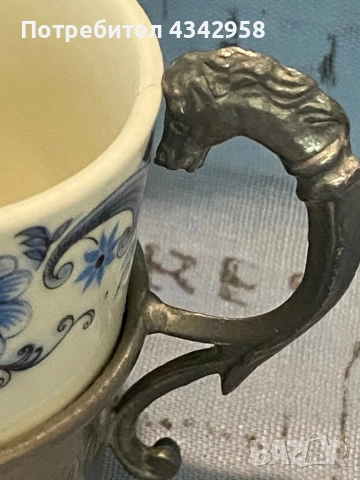 Порцеланова антична чаша за еспресо с кобалтов мотив.1950 г., снимка 4 - Антикварни и старинни предмети - 52072041