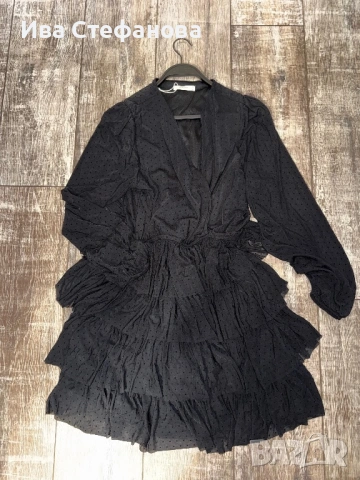 Нова луксозна къса черна елегантна волани къдри  рокля V образно деколте , снимка 8 - Рокли - 49299784