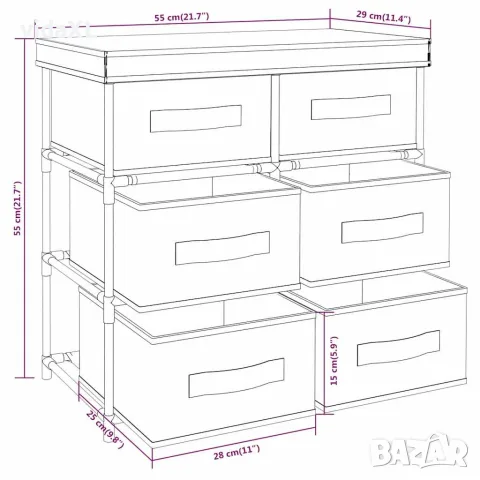 vidaXL Шкаф за съхранение с 6 чекмеджета, 55x29x55 см, черна стомана, снимка 8 - Шкафове - 56147142