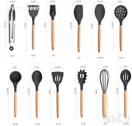 2776Силиконови кухненски прибори 12бр с поставка, снимка 12 - Прибори за хранене, готвене и сервиране - 30378961
