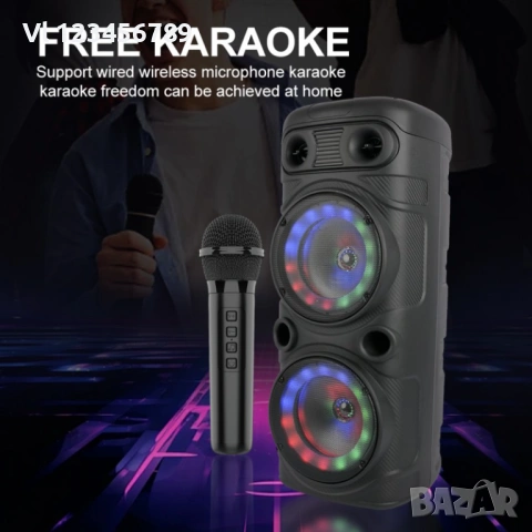 Двойна караоке колона KOBRA ZQS-8210 с Bluetooth 2х8“ микрофон и светлини, снимка 6 - Тонколони - 54162445