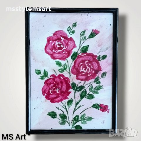 Мини картина с рози " Акварел , снимка 1
