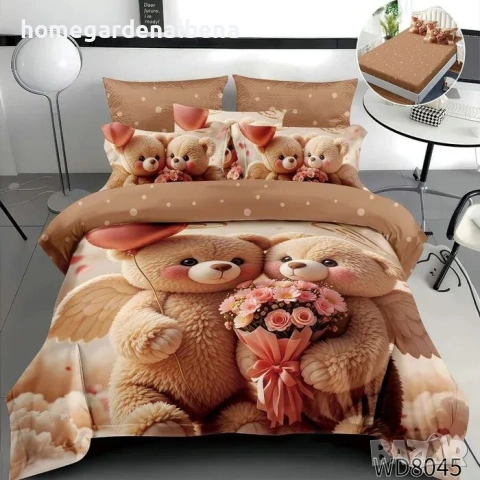 Флорален спален комплект с ластик 100% памук 200x230 / 180x200, снимка 2 - Спално бельо - 54094912