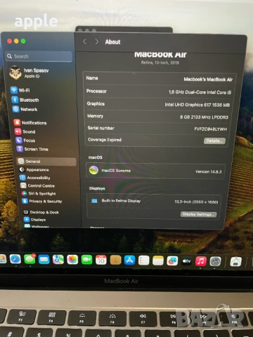 13" Core i5 MacBook Air А1932 (2019) Space Grey-Нова батерия, снимка 9 - Лаптопи за работа - 52047927
