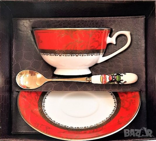 Червен комплект чинии от костен порцелан за съдомиялна машина, снимка 7 - Сервизи - 28078031