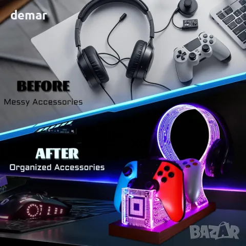 YuanDian стойка за слушалки и контролери със синя розова LED нощна светлина, снимка 5 - Друга електроника - 49285288