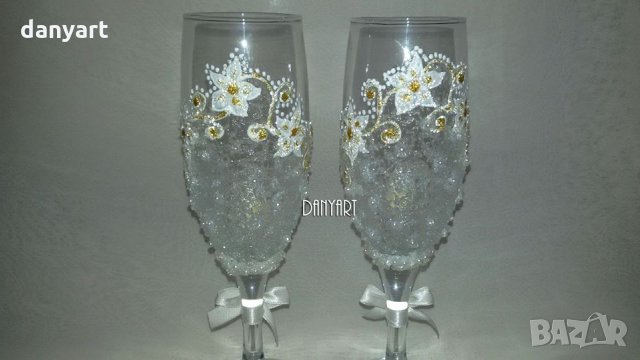 Двойка чаши за бяло вино White flowers, снимка 4 - Чаши - 31935306