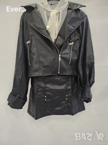 Сет от кожено яке,кожена пола и риза, снимка 3 - Поли - 52440548