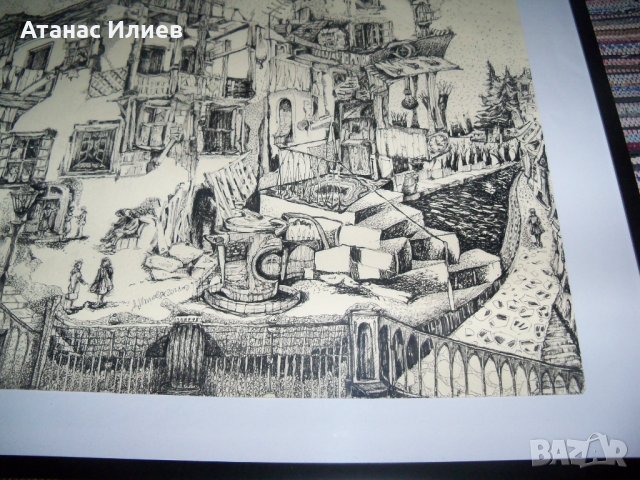 "Чуден град" страхотна картина -графика на худ. Десислава Илиева, снимка 7 - Картини - 32148393