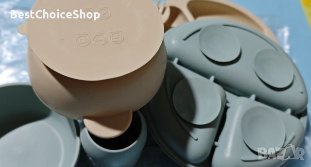 PandaEar Силиконов комплект за хранене за бебета с вендузи – 6 части, снимка 3 - Прибори, съдове, шишета и биберони - 53091399