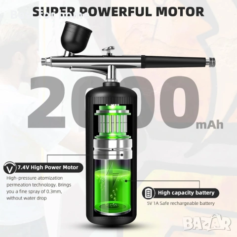 Комплект аерограф с компресор - акумулаторен преносим комплект аерограф с високо налягане, снимка 4 - Други - 54158422