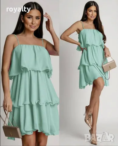 Дамска лятна рокля с презрамки цвят мента