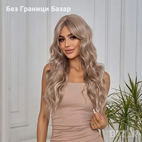 Нова Перука с бретон дълга сива термоустойчива синтетична коса за жени, снимка 5 - Аксесоари за коса - 51117090