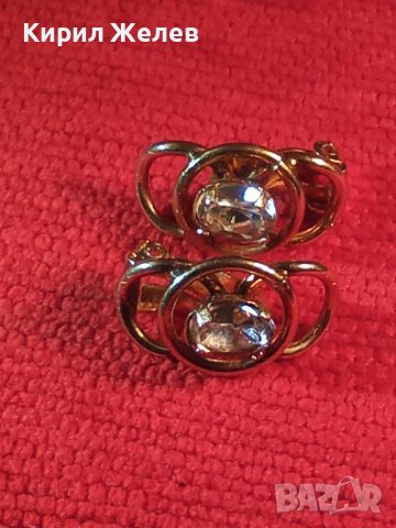 СТАРИ ПОЗЛАТЕНИ СТОМАНЕНИ НЕРЪЖДАЕМИ АРТ ДЕКО КЛИПС ОБЕЦИ с ФАСЕТИРАН ЧИСТ ПЛАНИНСКИ КРИСТАЛ 29432