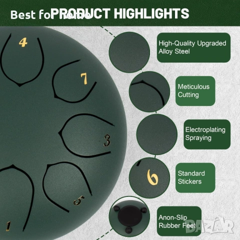 6-инчов (15 см) стоманен барабан с език - 8 ноти, настроен в до мажор, снимка 7 - Ударни инструменти - 53877542