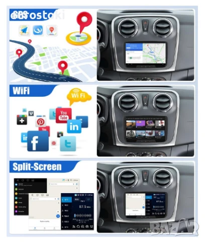 CAMECHO мултимедия за Renault Dacia Logan Duster Sandero, 4+64G, Android 13, 2DIN, Carplay/Android , снимка 3 - Аксесоари и консумативи - 50979405