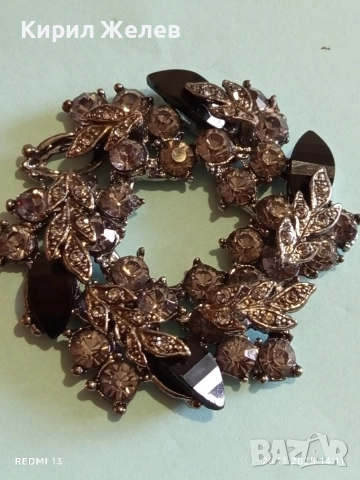 Брошка във формата на венец с кристали МАРКАЗИТ,ОНИКС 52254, снимка 8 - Други - 52573555