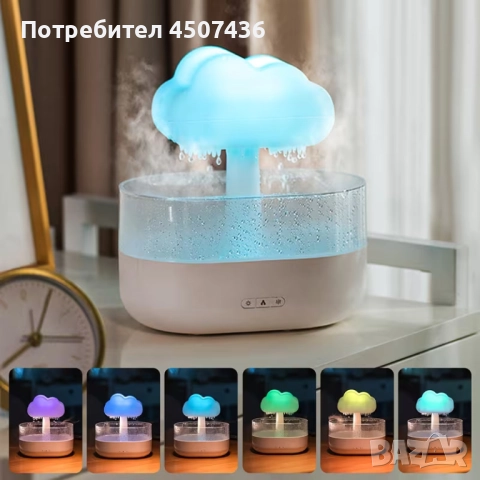 Rain Cloud 200ml,USB роматерапевтичен дифузер 7 цвята, релаксиращи звуци от дъжд