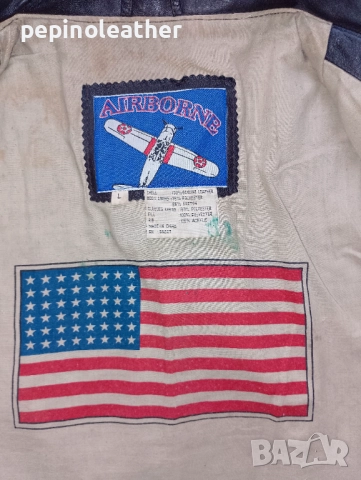 AIRBORNE американско оригинално пилотско кожено яке тип А-2, размер XL / 56, снимка 3 - Якета - 52794230