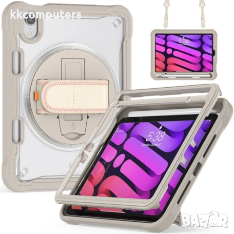 iPad mini 6 Heavy Duty Hybrid Tablet Case with Hand Grip & Strap TPU Силиконов Калъф и Протектор, снимка 6 - Калъфи, кейсове - 53004666