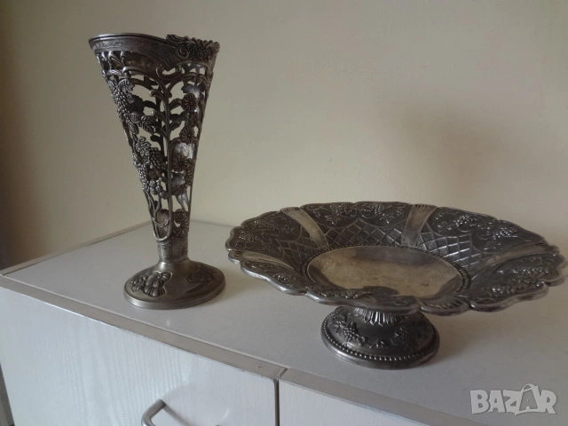Метална ваза + купа от Германия, снимка 2 - Антикварни и старинни предмети - 53155282