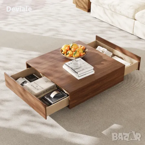 Минималистична масичка за кафе с дървесен фурнир , снимка 2 - Маси - 48396838