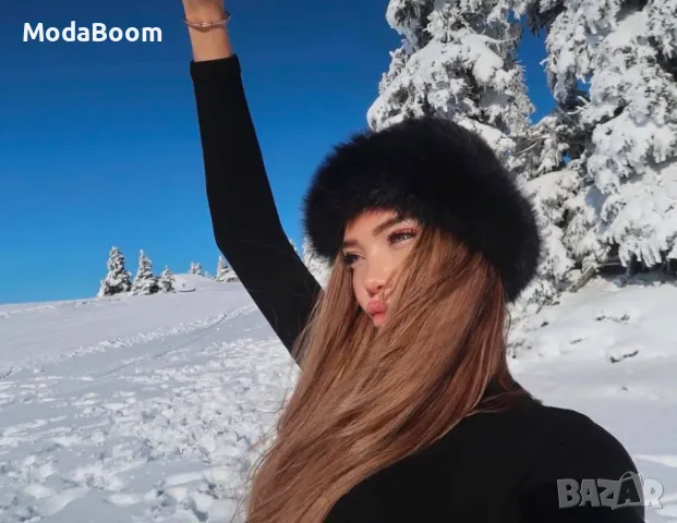 Дамска черна зимна шапка , снимка 3 - Шапки - 48748965