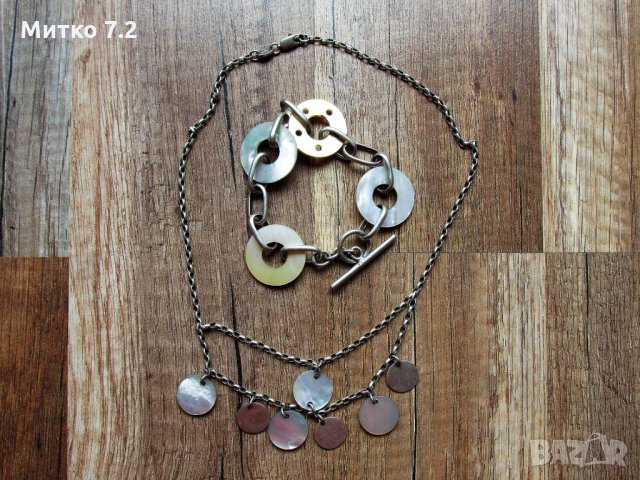 сребърен комплект колие и гривна със седеф