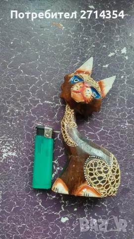 Дървена фигура коте, снимка 3 - Статуетки - 49333773