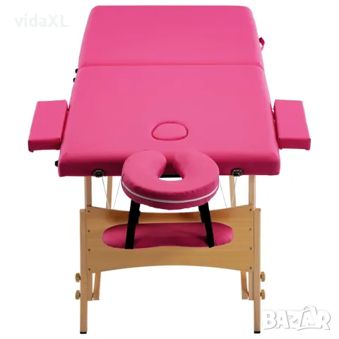 vidaXL Сгъваема масажна кушетка, 2 зони, дърво, розова, снимка 3 - Кушетки - 56146018