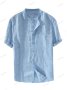 Ликвидация! Мъжка памучна ленена ежедневна риза с къс ръкав в плътен цвят - Доставка 24 часа 