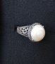 Стар турски пръстен с естествена перла / сребърен пръстен проба 925 , снимка 1